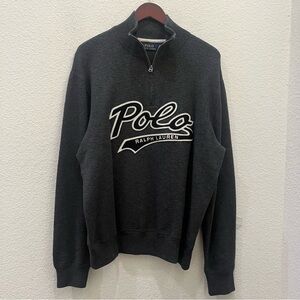Polo Ralph Lauren Mens 1/4 Zip Script Pullover Sweater Dark Gray Heather Sz XL